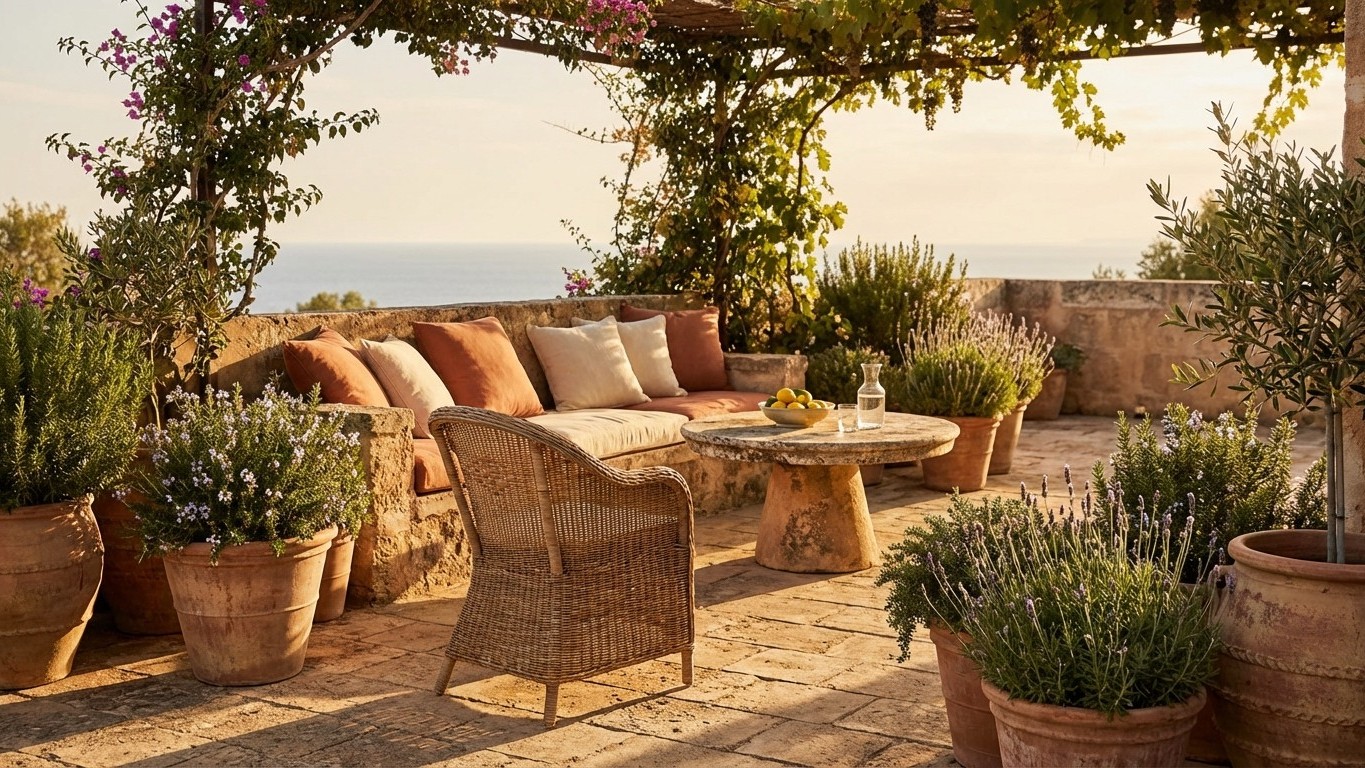 Aménager une terrasse méditerranéenne : couleurs chaudes et végétation généreuse