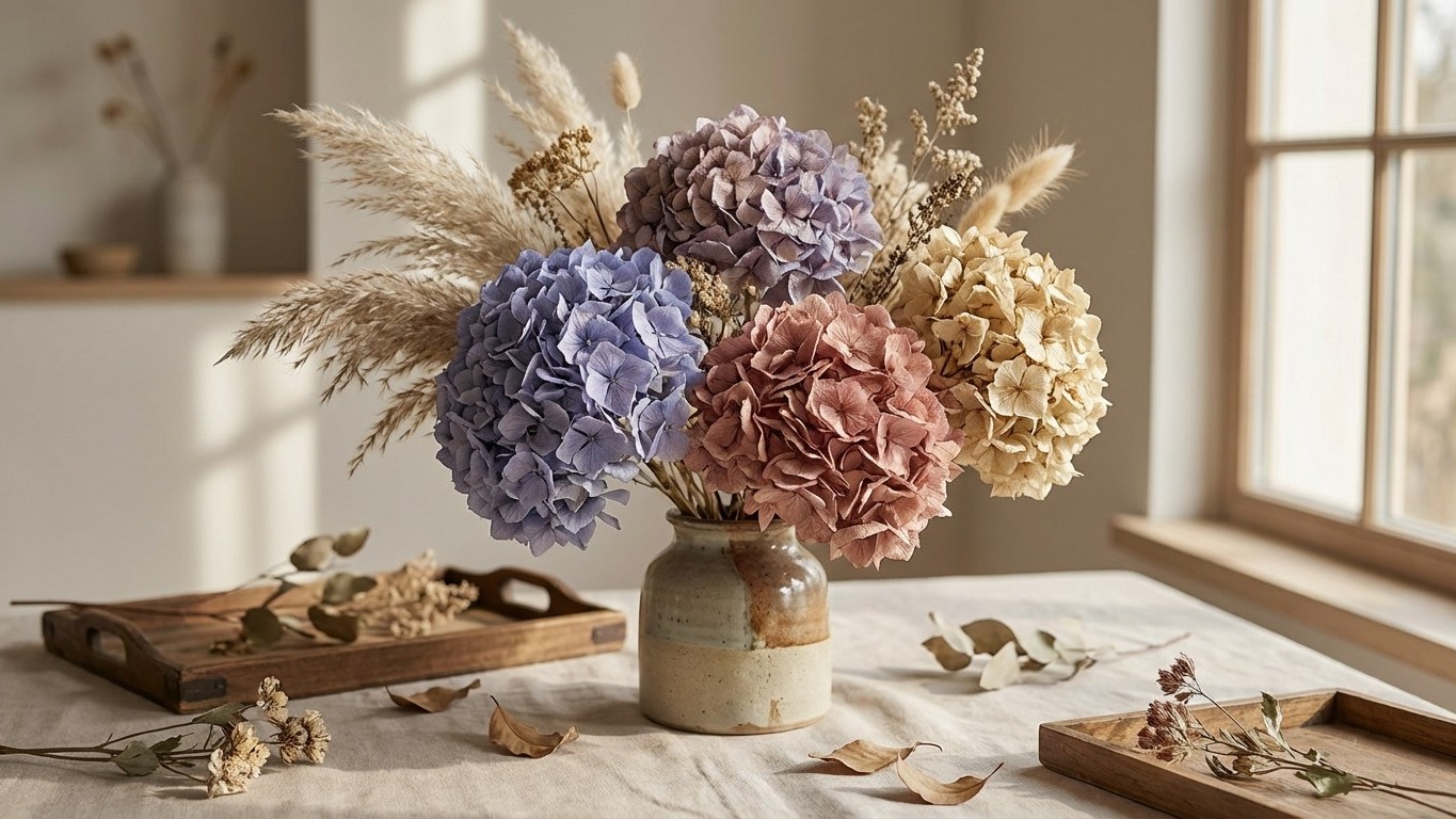 Bouquet d'hortensias séchés : composition, conservation et idées déco