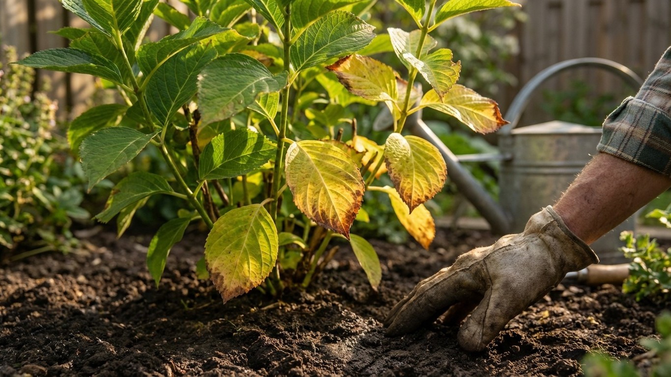 Hortensia qui jaunit : causes liées au sol et à l'arrosage, et solutions