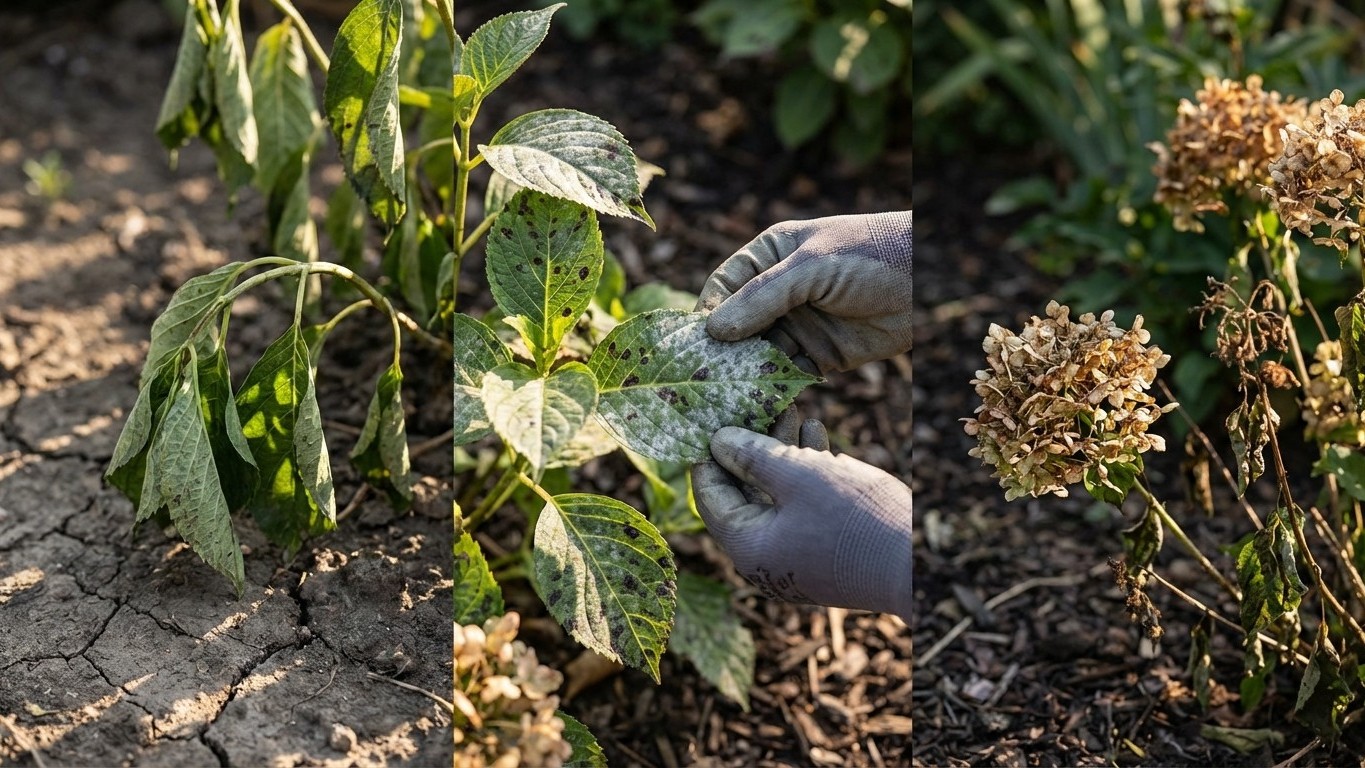 Hortensia qui se dessèche : manque d'eau, maladie ou problème racinaire ?