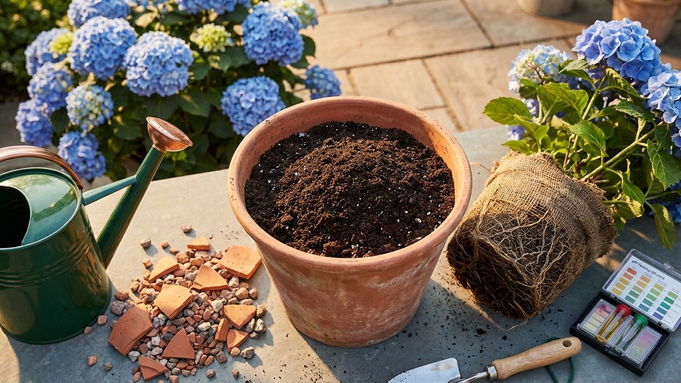 Comment planter un hortensia en pot : substrat, drainage et arrosage
