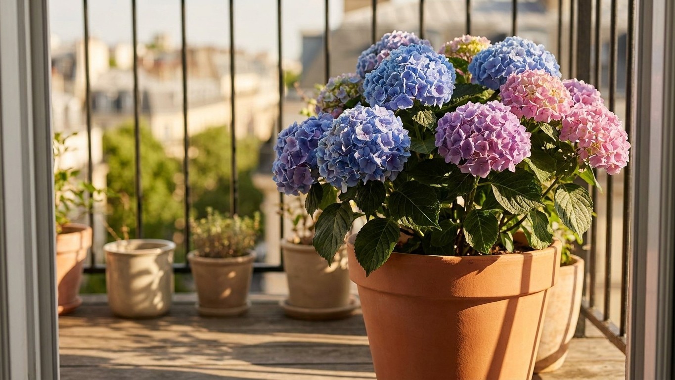 Hortensia en pot : choix du contenant, entretien et hivernage sur balcon