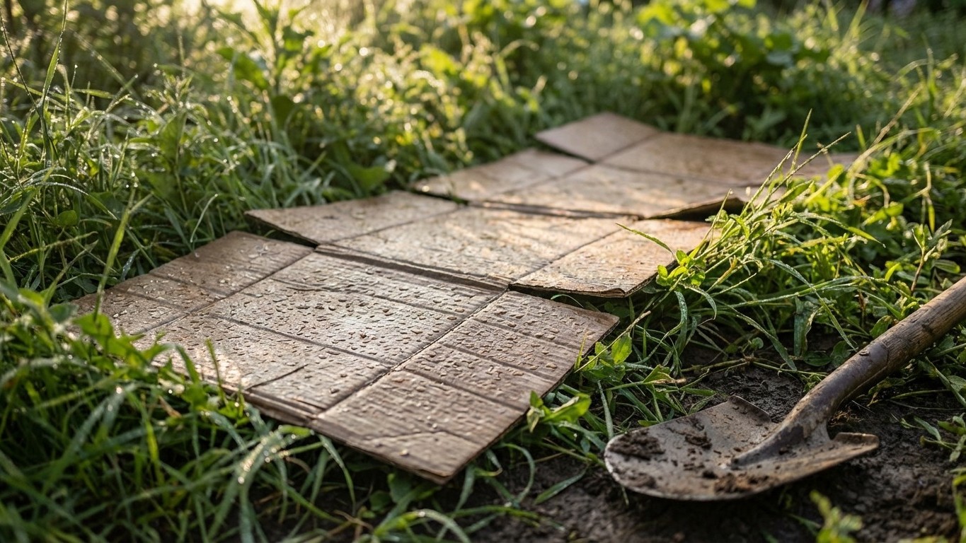 Les paysagistes posent du carton mouillé sur leur pelouse : ce qui pousse à la place quelques semaines plus tard est bluffant
