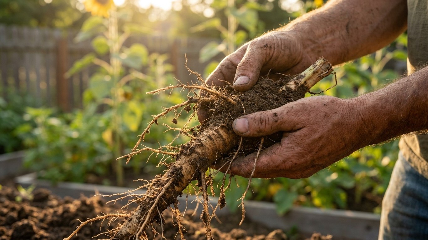J'ai planté des tournesols entre mes légumes juste pour le plaisir des yeux : en arrachant les pieds fin août, ce que j'ai...