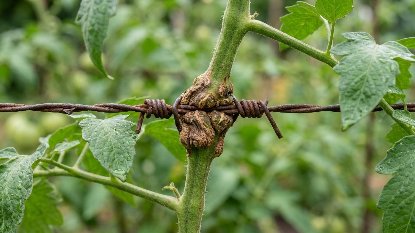 J'ai toujours attaché mes tomates avec du fil de fer plastifié : en juillet, quand j'ai écarté les feuilles, la tige avait...