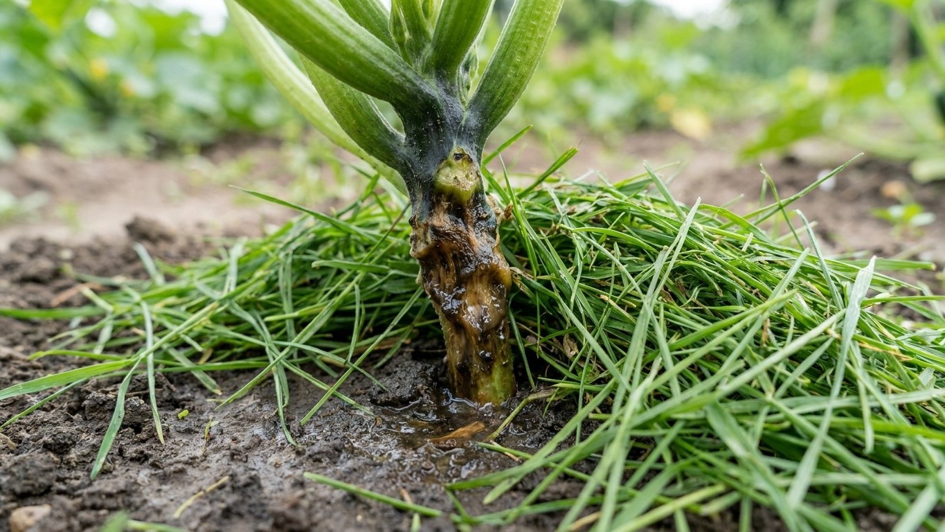 J'ai toujours vidé ma tonte en couche épaisse au pied des courgettes : quand j'ai écarté le paillage et touché le collet, ...