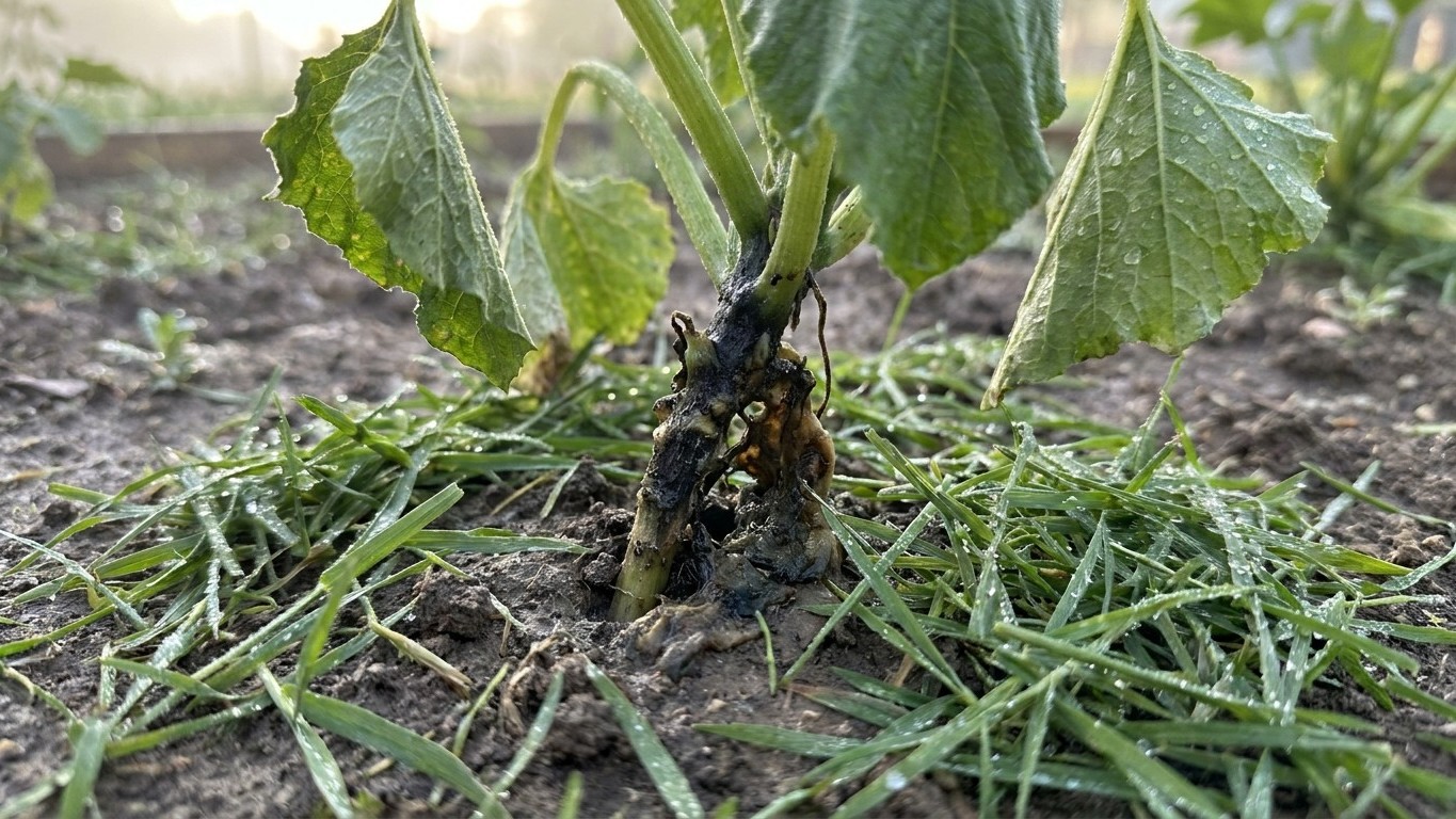 J'étalais mes tontes fraîches au pied des courgettes : en grattant la couche au bout d'une semaine, j'ai compris pourquoi ...