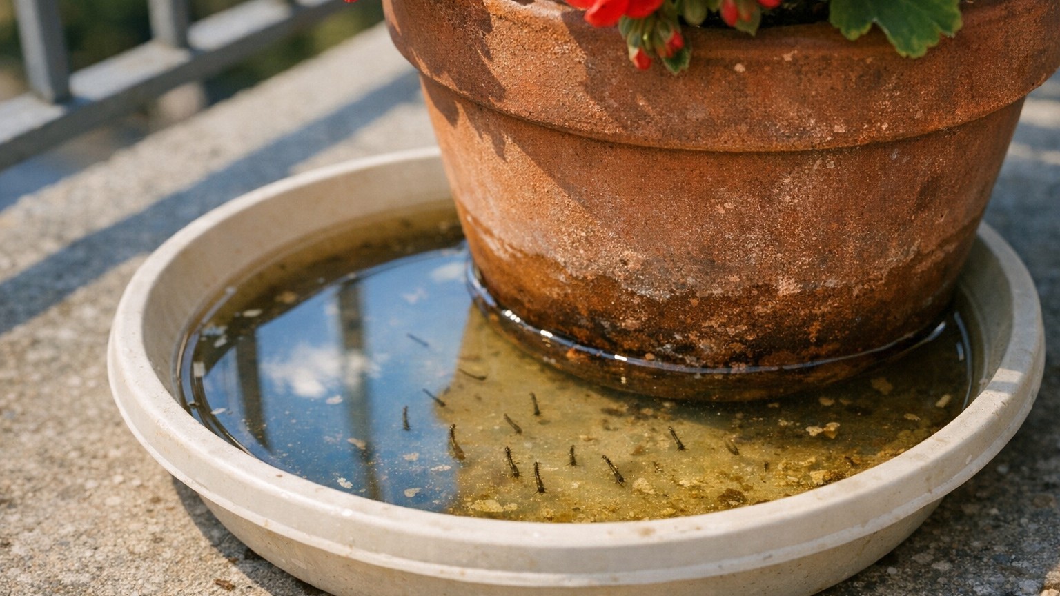 Fini les soucoupes pleines d'eau sous vos pots de balcon : ce geste tout simple stoppe les moustiques tigres en 5 jours