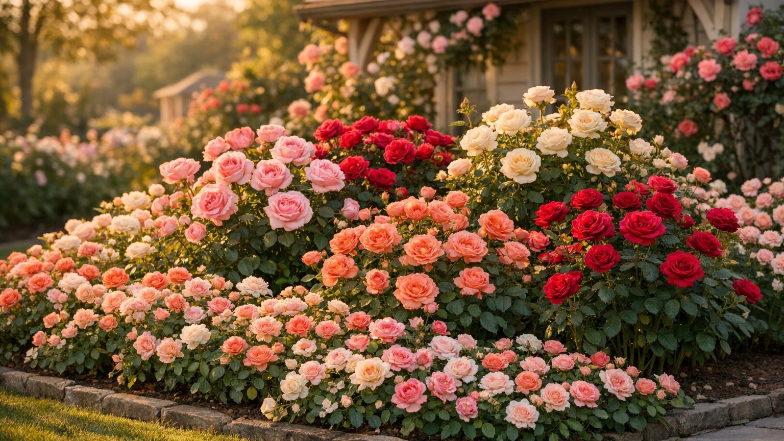 Massif de rosiers : composer un massif fleuri esthétique et facile à entretenir
