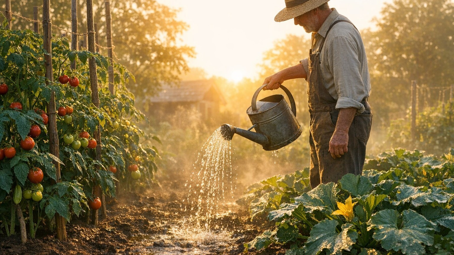 Mon voisin arrose toujours son potager au lever du soleil même en pleine canicule et ce n'est pas pour gagner du temps