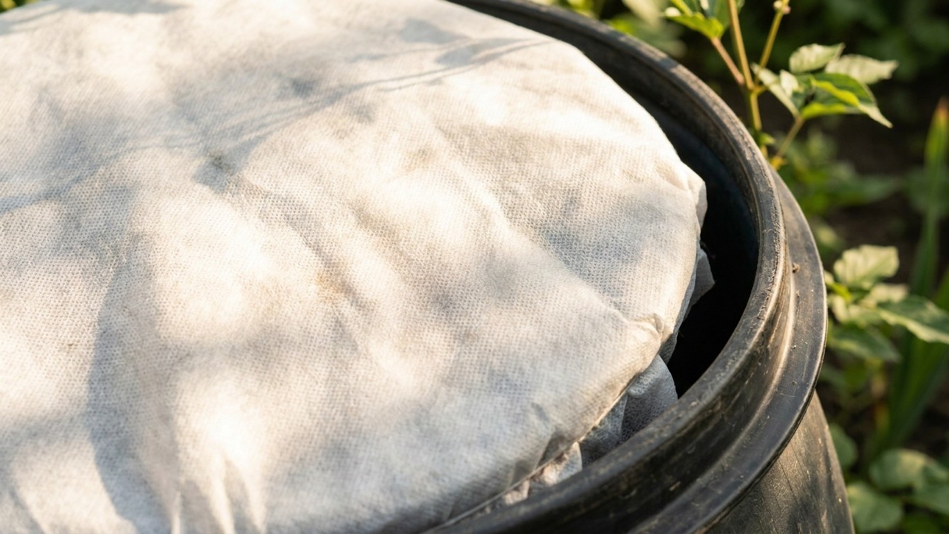 Mon voisin tend toujours un voile fin sur son récupérateur d'eau de pluie en été et ce n'est pas pour filtrer les feuilles