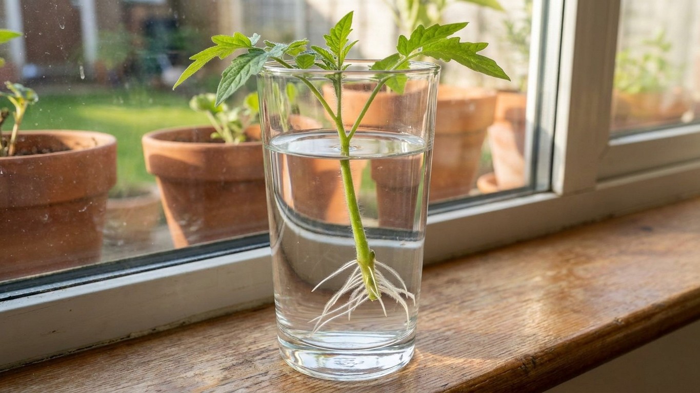 J'ai glissé un gourmand de tomate dans un simple verre d'eau en juillet : 10 jours plus tard, j'ai compris ce que je jetai...