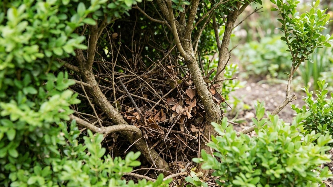 J’ai toujours laissé mon buis tranquille au printemps : quand j’ai écarté les branches en juin, j’ai compris pourquoi il j...