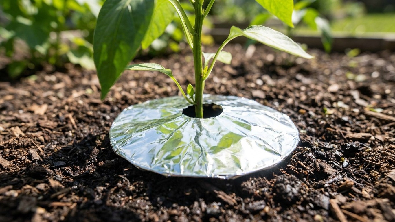Mon voisin pose des feuilles d'aluminium au pied de ses poivrons et ce n'est pas pour garder l'humidité
