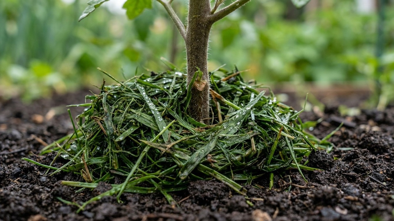 Sous cette couche d'herbe fraîche que tant de jardiniers étalent en juillet se cache ce qui asphyxie les pieds de tomates ...