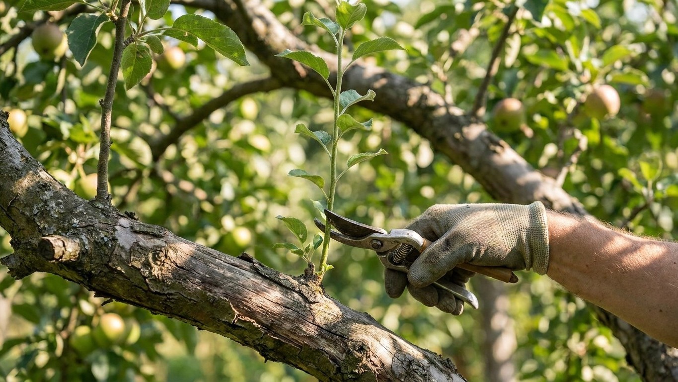 Mon voisin coupe les longues tiges verticales de son pommier en plein mois d'août et ce n'est pas pour lui redonner de l'air