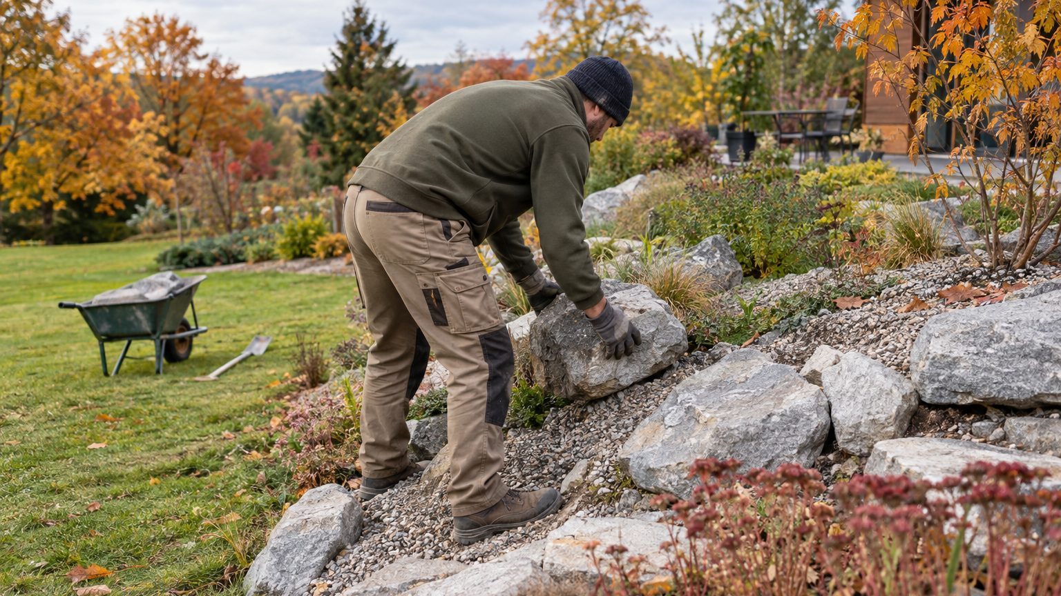 Aménagement rocaille : pierre, drainage et plantes pour un jardin qui dure