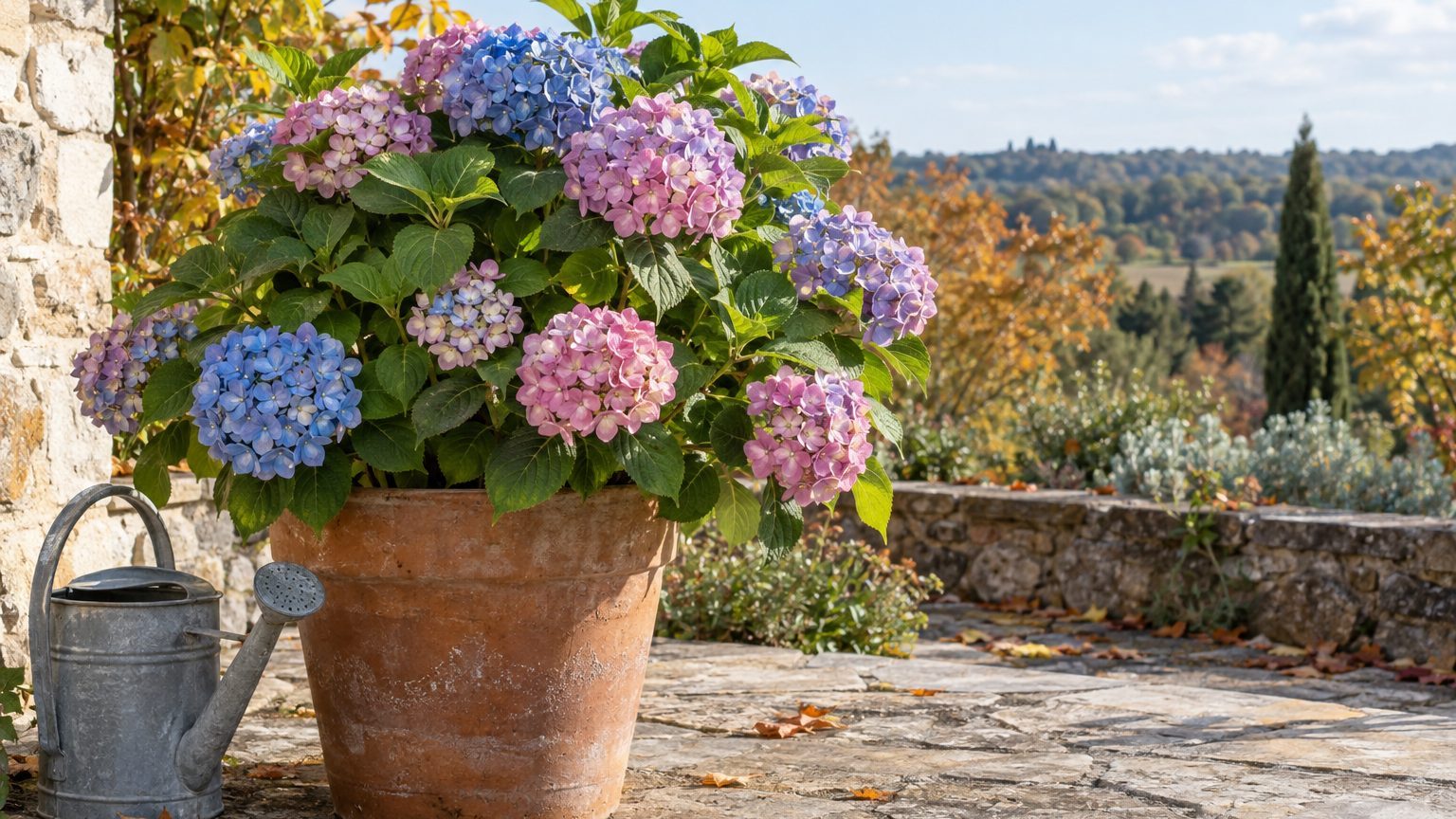 Entretien des hortensias en pot : pot, arrosage, couleur et hivernage